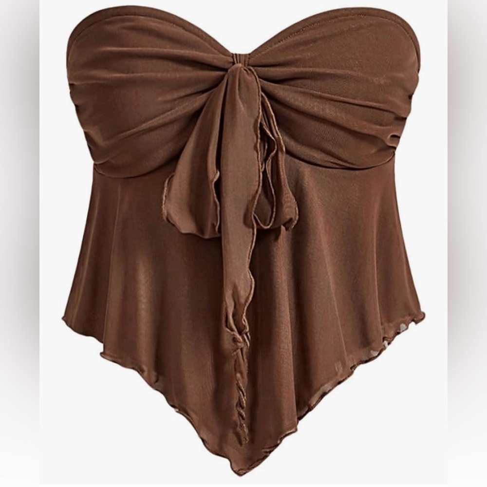 Strapless Tie Front Tube Top – Brown, NWT